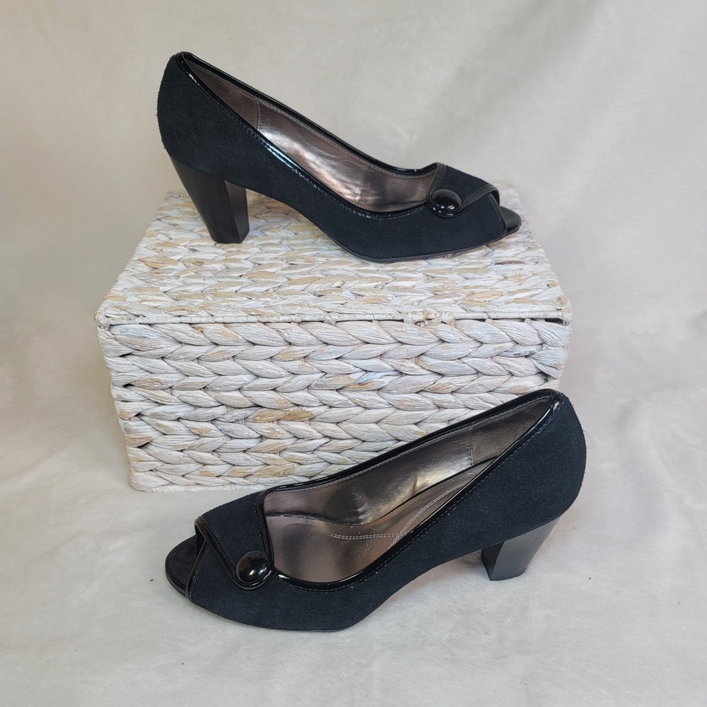 Naturalizer Leather Peep Toe Pumps Twee Black Suede Career Formal 10 Whimsigoth